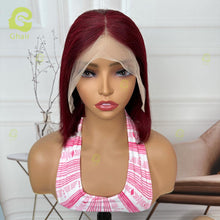 Load image into Gallery viewer, Ghair Dark Red #99J Hair Wig Short Bob 13x4 Transparent Lace Glueless Bob Color Wigs