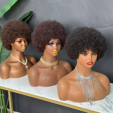Load image into Gallery viewer, Ghair Pre Made Natural Afro Wigs #1B Natural Black Human Hair Wigs for Party