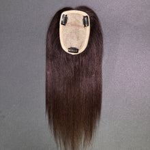 Load image into Gallery viewer, Ghair 9*14CM Straight Silk Base Hair Topper 2# Dark Brown 100% Virgin Human Hair for Thinning Hair & Daily Wear