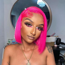 Load image into Gallery viewer, Ghair Pink Lace Front Wigs Human Hair Short Bob Wigs 13x4 Transparent Lace Wigs for Women