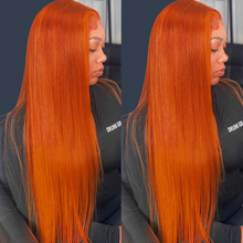 Load image into Gallery viewer, Ghair Ginger Color 5x5 Transparent Lace Wigs Straight Wave 100% Human Virgin Hair Colored Wig