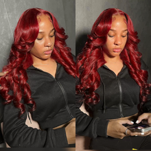 Load image into Gallery viewer, Ghair Dark Red 5x5 Transparent Lace Closure Wigs 100% Human Virgin Hair Body Wave Colored Wig