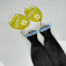Load image into Gallery viewer, G GHAIR Tape in Hair Extensions 22 Inch Natural Black Pu Tape in Real Human Hair Extensions Straight Hair 13 Pieces
