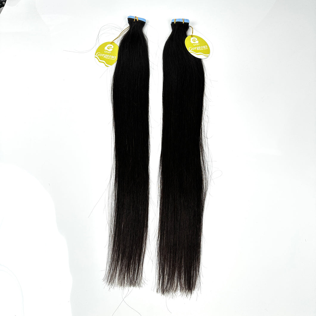 G GHAIR Tape in Hair Extensions 22 Inch Natural Black Pu Tape in Real Human Hair Extensions Straight Hair 13 Pieces
