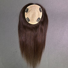 Load image into Gallery viewer, Ghair 13*15CM Straight Silk Base Hair Topper 2# Dark Brown 100% Virgin Human Hair for Thinning Hair &amp; Daily Wear
