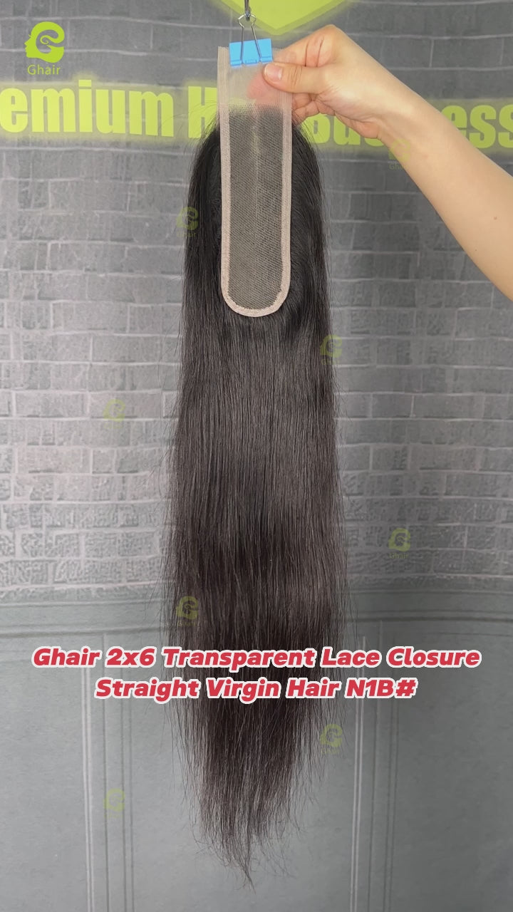 Ghair 2x6 Transparent Lace Closure Straight Virgin Hair N1B#
