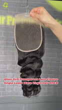 Load and play video in Gallery viewer, Ghair 5x5 Transparent Lace Closure Single Loose Wave Virgin Hair N1B#
