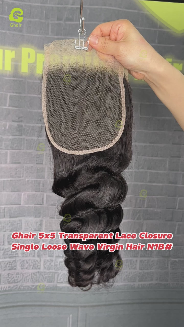 Ghair 5x5 Transparent Lace Closure Single Loose Wave Virgin Hair N1B#