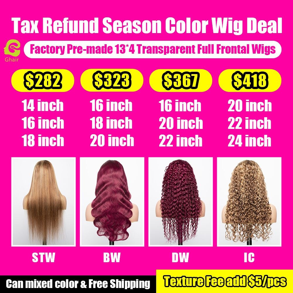 Ghair Wholesale Factory Pre-made 13*4 Transparent Full Frontal Color Wig Deal