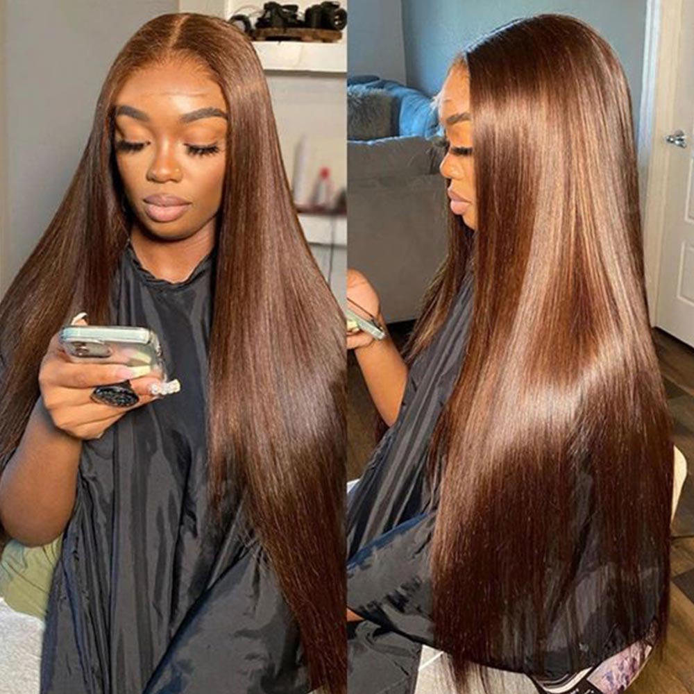 Ghair #6 5x5 Transparent Lace Closure Wigs 100% Human Virgin Hair Straight Colored Wig