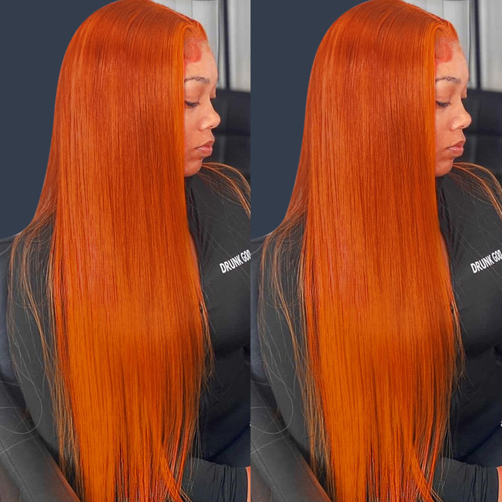 Ghair Ginger Color 5x5 Transparent Lace Wigs Straight Wave 100% Human Virgin Hair Colored Wig