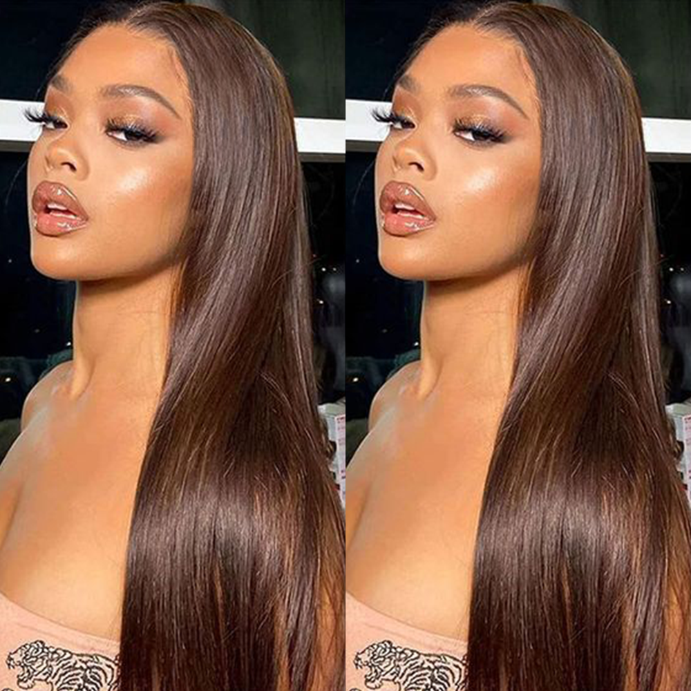 Ghair #4 5x5 Transparent Lace Closure Wigs Straight Colored Wig 100% Human Virgin Hair